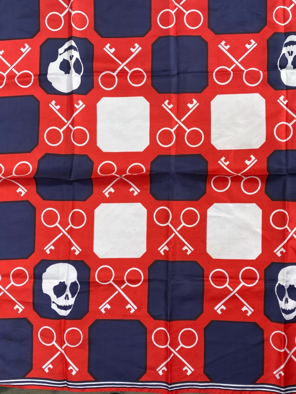 Bold Skull and Keys Design Red and Navy Scarf